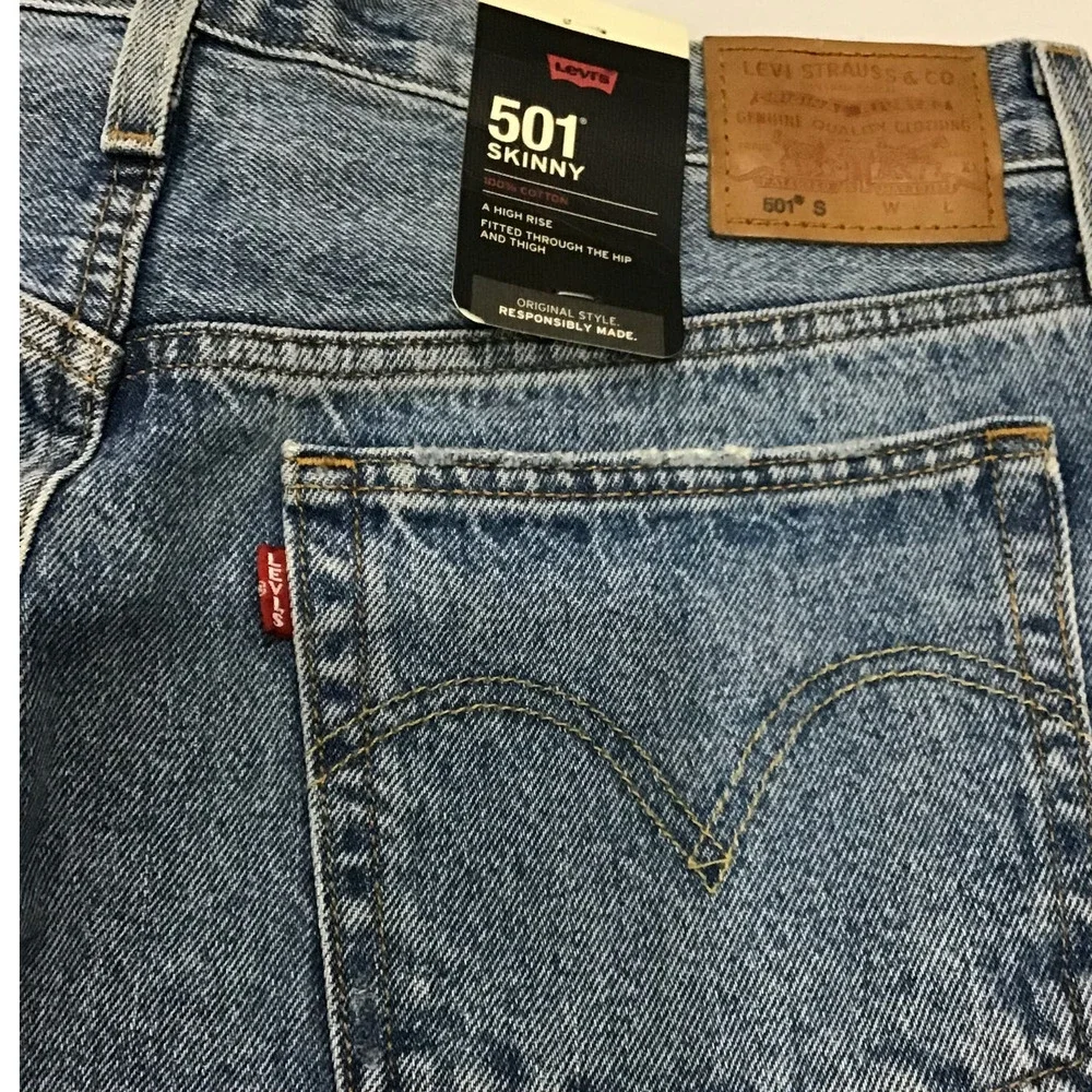 Levis 501 Women's 31 x 28‎ Blue High Rise Distressed  Skinny Jeans Size
